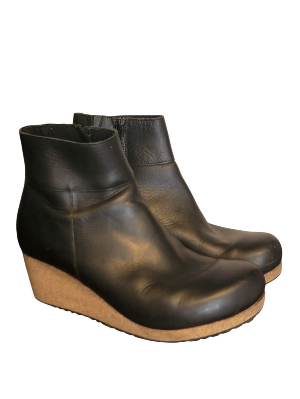 BIRKENSTOCK Papillo Ebba Black Leather Cork Wedge Size 40 US 9-9.5 Ankle Boots